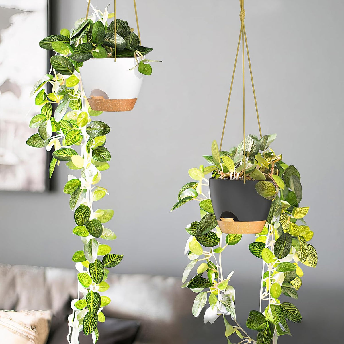 ZMTECH 6.5 Inch Hanging Planters for Indoor Outdoor Plants, 2 Pack Self Watering Hanging Plant Pots