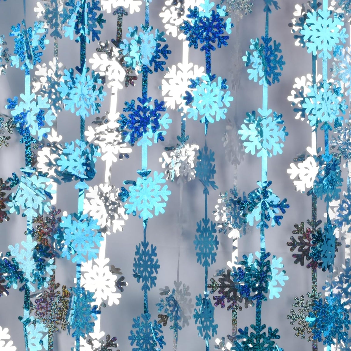 GREATRIL Silver Blue Snowflake Fringe Curtain Winter Onederland Streamers Backdrop with Sparkling