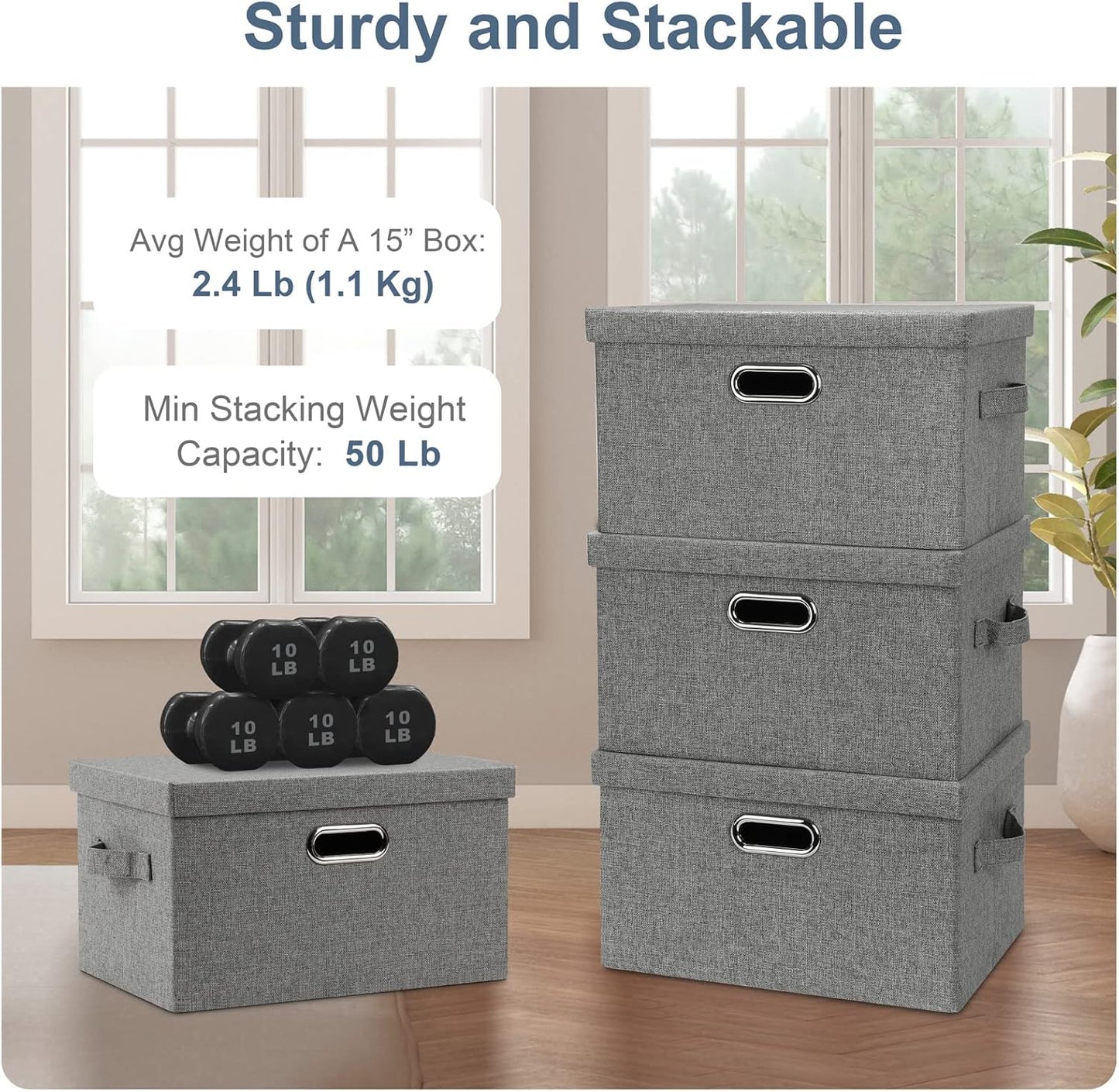 Medium 15" 21 Quart Collapsible Stackable Storage Bins with Lids, 1 Pack Gray Foldable Fabric