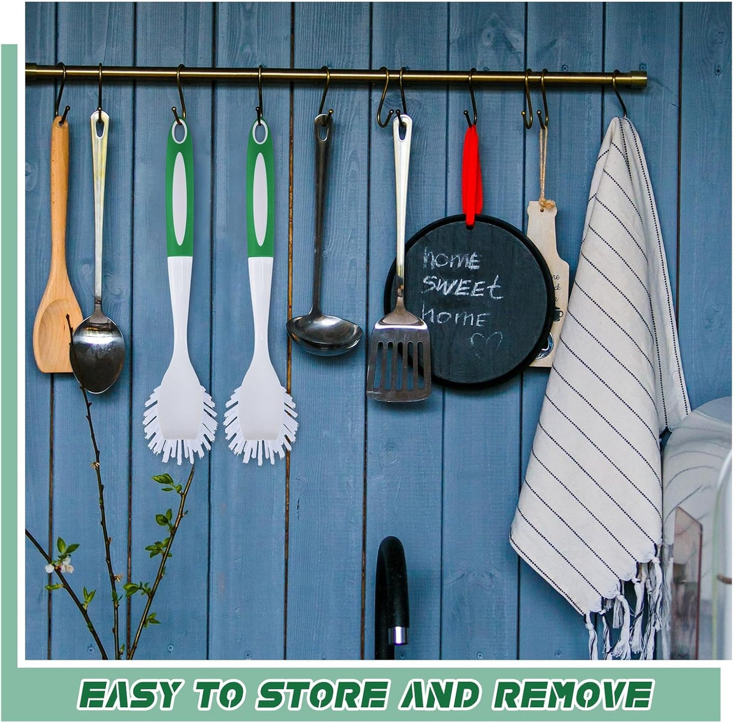 Hsei 30 Pcs Kitchen Scrub Dish Brush Bulk with 11 Inch Handle Cleaning Dish Scrubber with Stiff