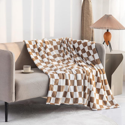 LOMAO Throw Blankets Flannel Blanket with Checkerboard Grid Pattern Soft Throw Blanket for Couch