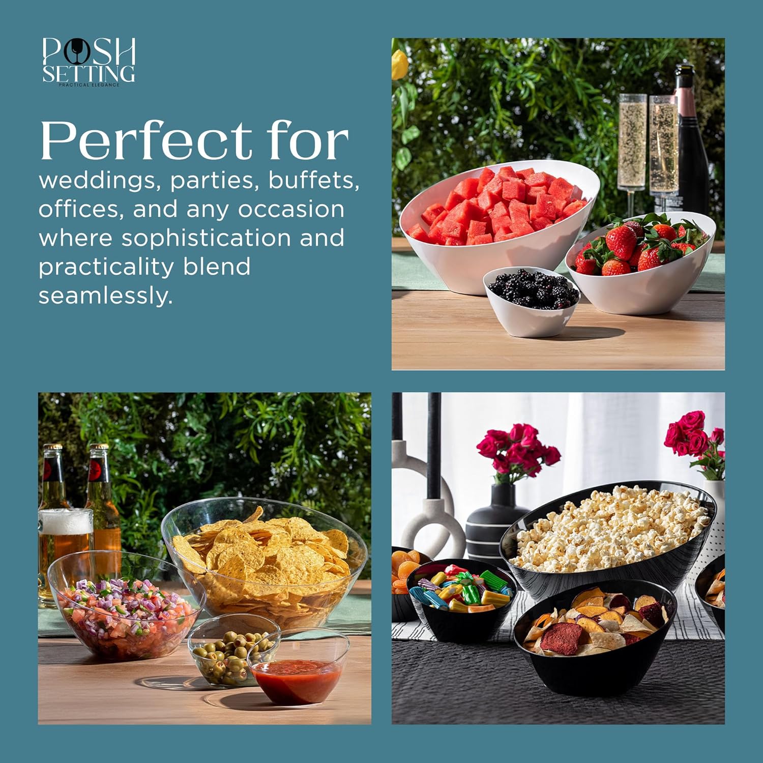 Posh Setting Clear Serving Bowls Small Hard Plastic Candy Bowl for Weddings, Buffet, Offices