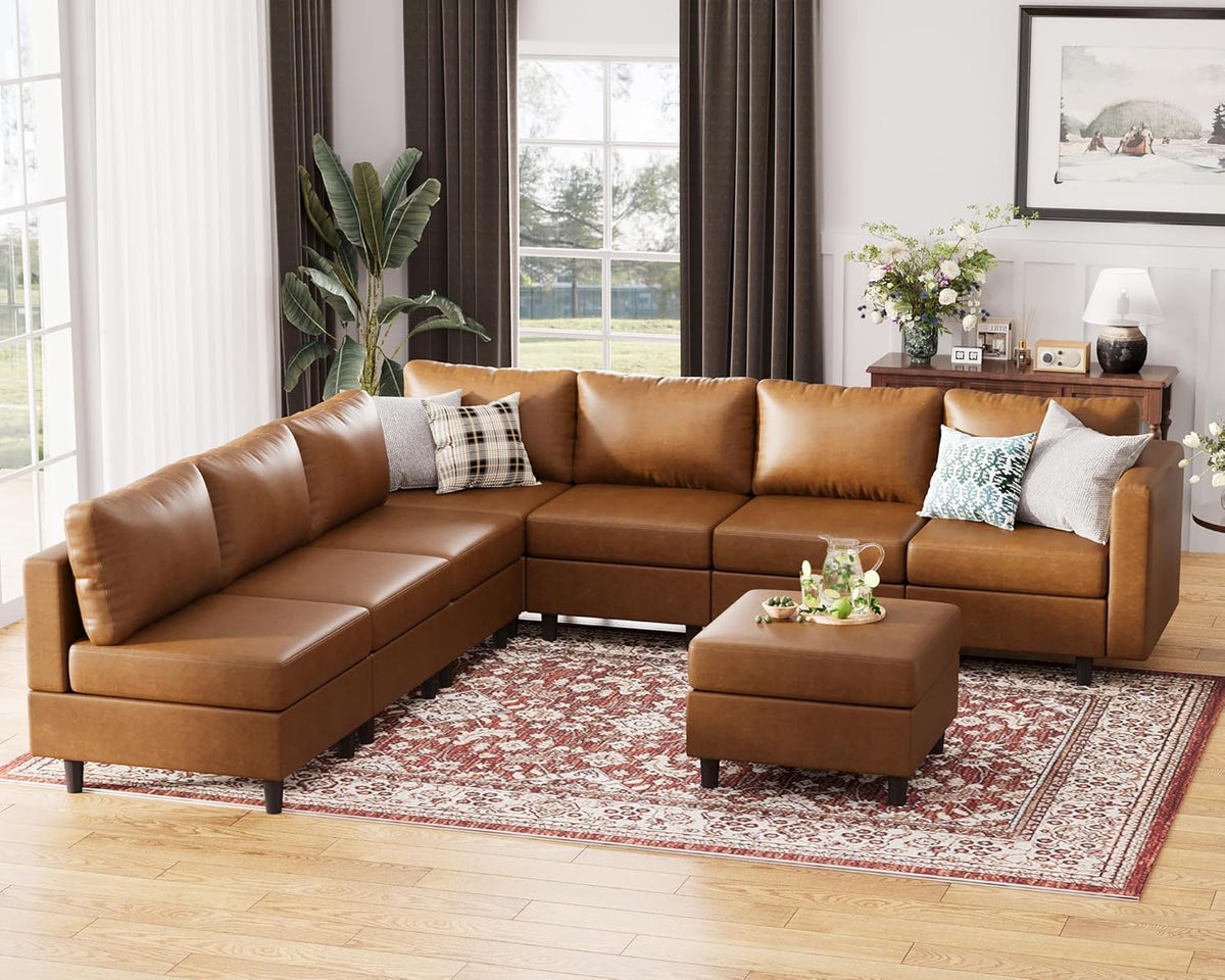 118.5" Faux Leather Modular Sectional Convertible Sofa, L Shaped Couch Set for Living Room, Large
