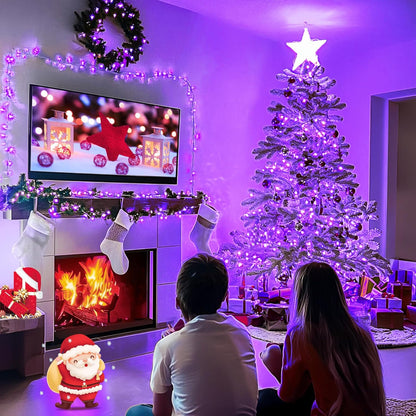 JMEXSUSS Connectable 100 LED Purple Halloween Lights Indoor, 8 Modes Plug in Purple Christmas