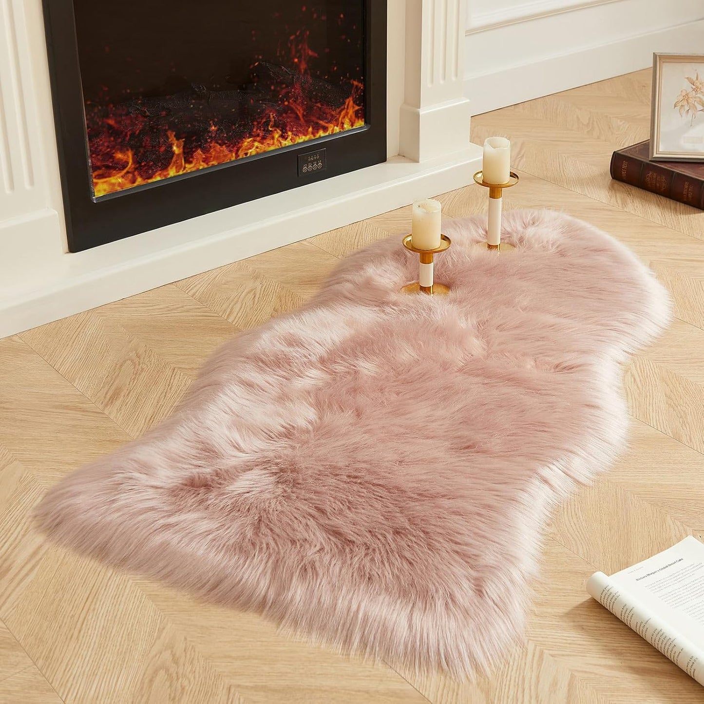 AMTOVO Faux Fur Rug, Pink Area Rug, Fluffy Sheepskin Rug, Fuzzy Ultra Soft 2 x 4 ft Shag Rugs for