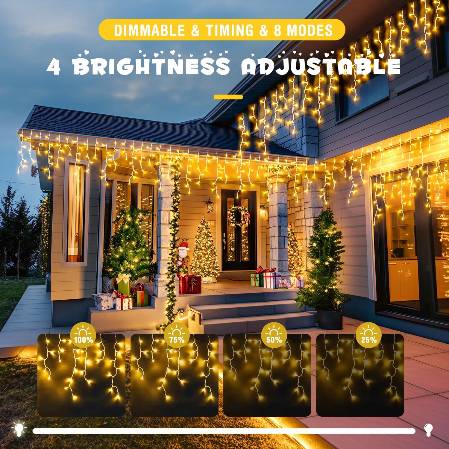 JMEXSUSS 38.8FT Icicle Lights for Outside, 400 LED Icicle Christmas Light Outdoor Indoor Plug in