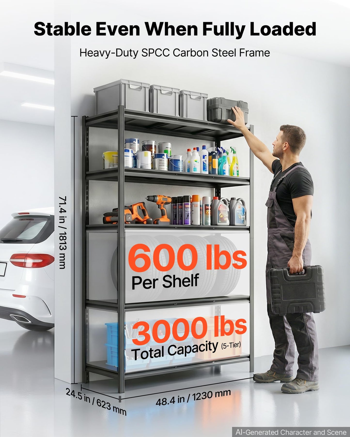 VEVOR Storage Shelves, 5-Tier Adjustable, 3000 lbs Capacity, Heavy Duty Garage Storage Shelving