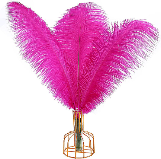 THARAHT Hot Pink Ostrich Feathers 12pcs Large Natural Bulk 16-18Inch 40cm-45cm for Wedding Party