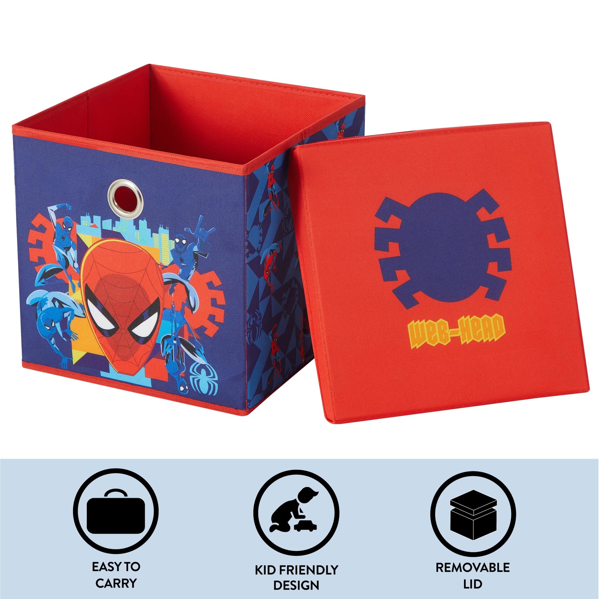 Idea Nuova Marvel Spiderman Collapsible Fabric Storage Cube,10” Organizer Bin with Lid for Bedroom