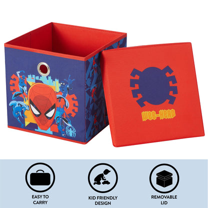 Idea Nuova Marvel Spiderman Collapsible Fabric Storage Cube,10” Organizer Bin with Lid for Bedroom