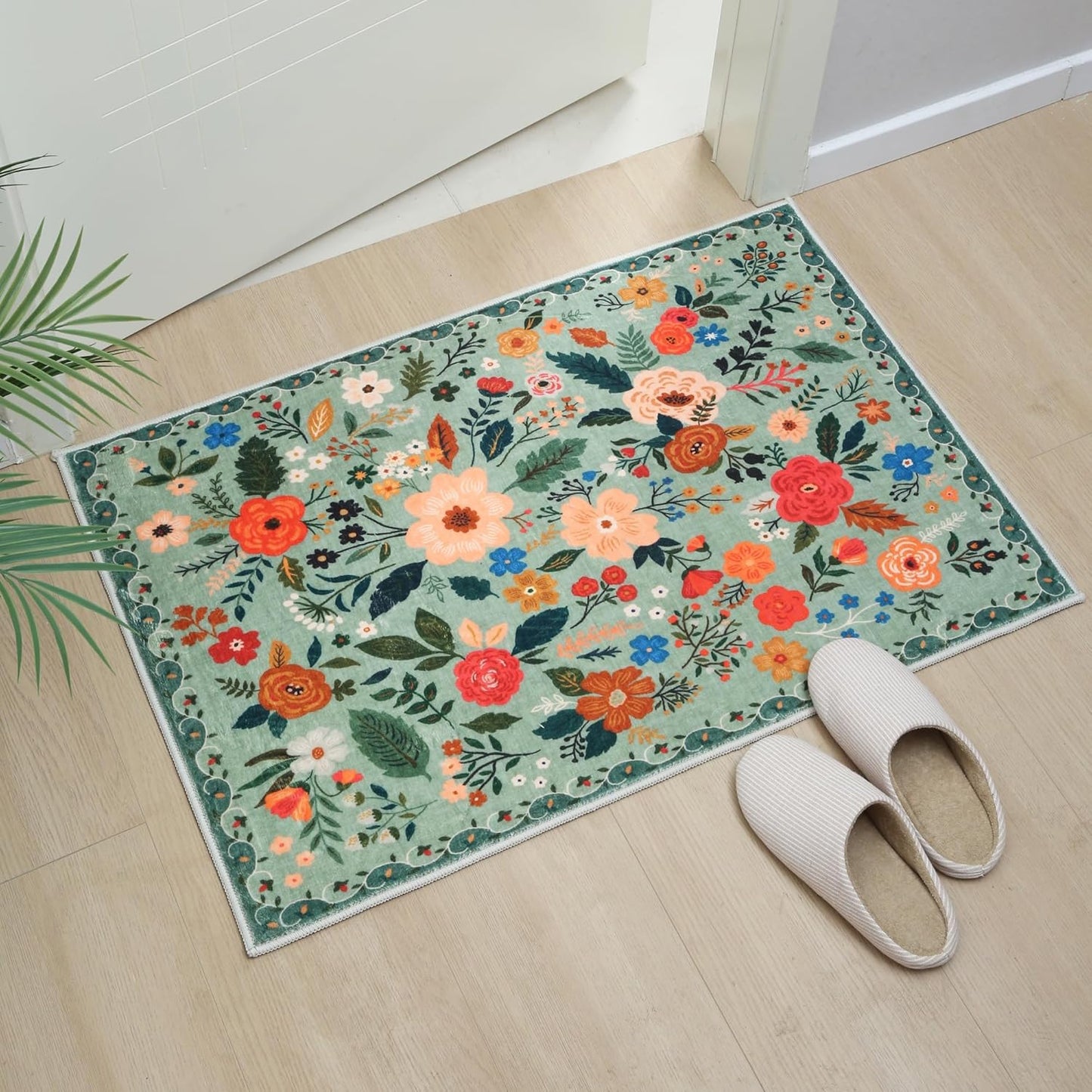 Door Mat Indoor Entrance 2x3 Rug Machine Washable Boho Floral Small Area Rug Non-Slip Low Pile