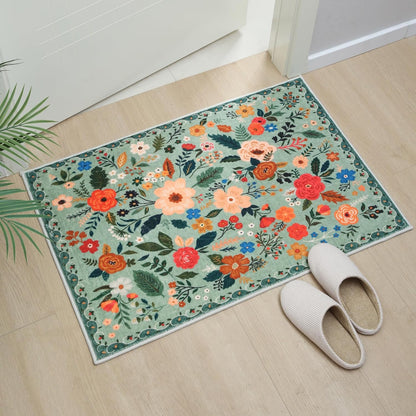 Door Mat Indoor Entrance 2x3 Rug Machine Washable Boho Floral Small Area Rug Non-Slip Low Pile