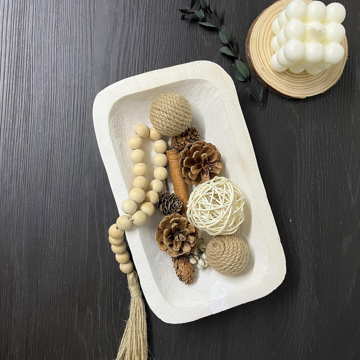 Wooden Dough Bowl Decor, Vintage Wooden Bowl Hand Carved Home Decor for Dining Table Center, Living