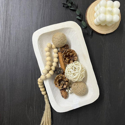 Wooden Dough Bowl Decor, Vintage Wooden Bowl Hand Carved Home Decor for Dining Table Center, Living
