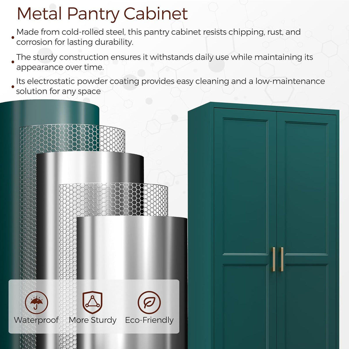 71" Metal Pantry Cabinet, Tall Kitchen Pantry Storage Cabinet with 4 Adjustable Shelves and Gold