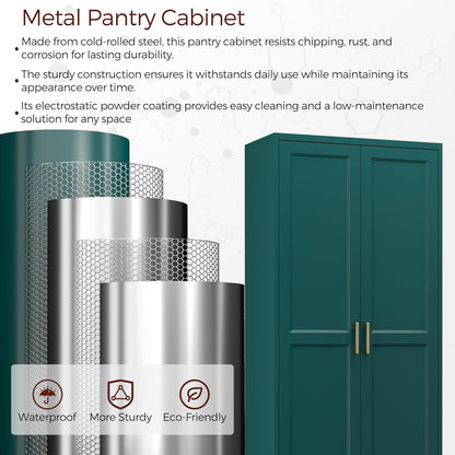 71" Metal Pantry Cabinet, Tall Kitchen Pantry Storage Cabinet with 4 Adjustable Shelves and Gold