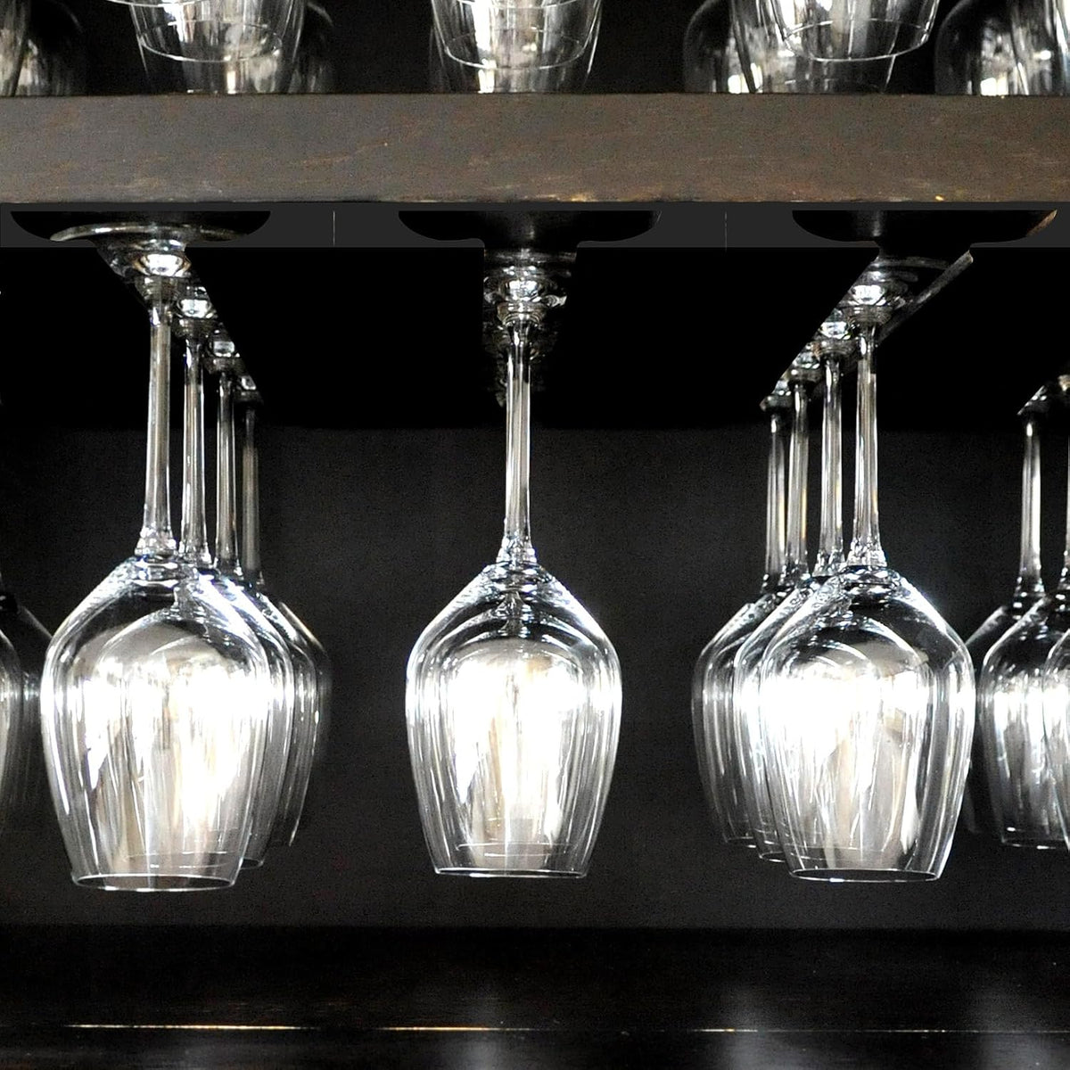 2PC Black Wooden Hanging Wine Glass Rack - Wall Mount Stemware Holder 25.3x11x2 cm - Space Saving