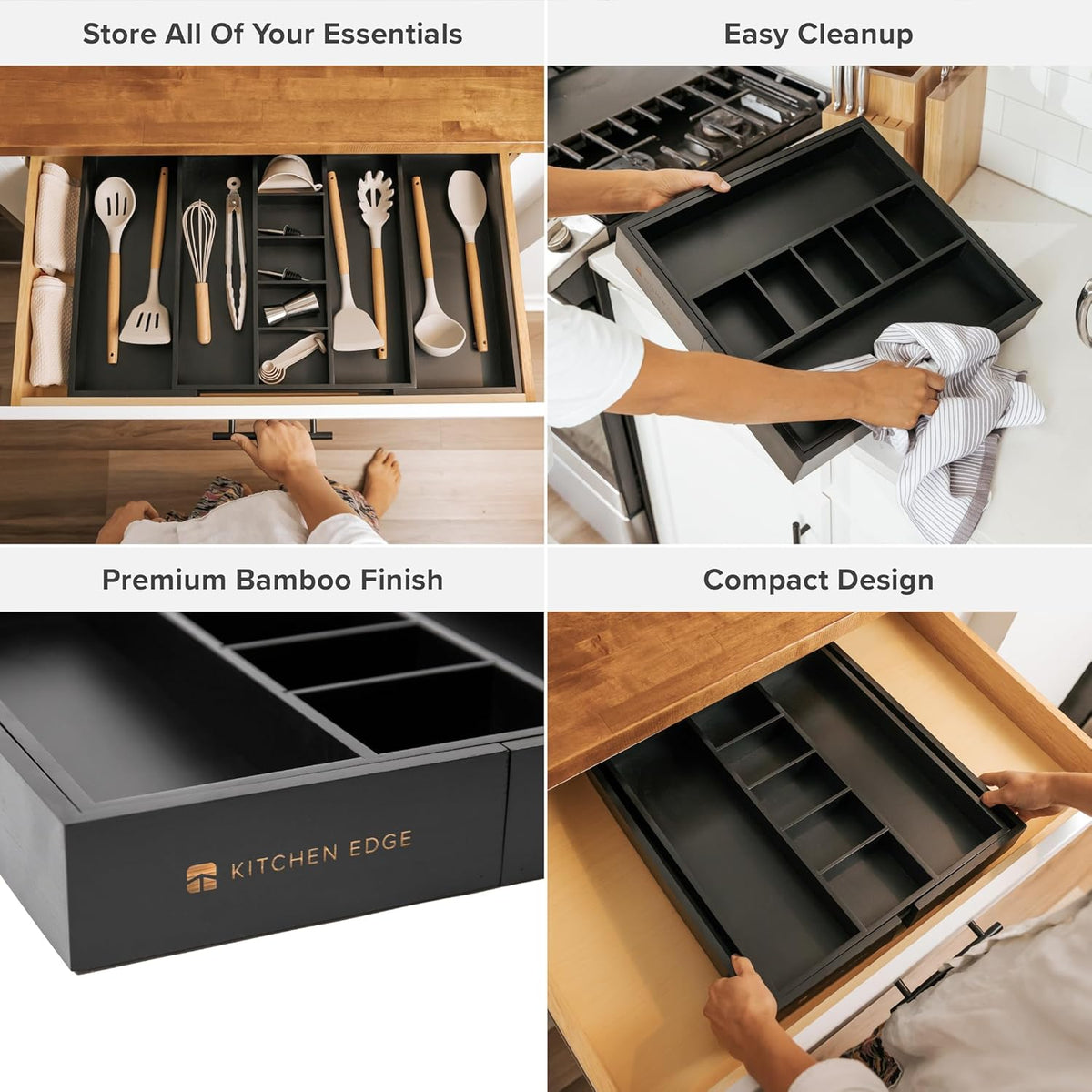Adjustable Kitchen Drawer Organizer for Utensils and Junk, Food-Safe Contract Grade with 100%