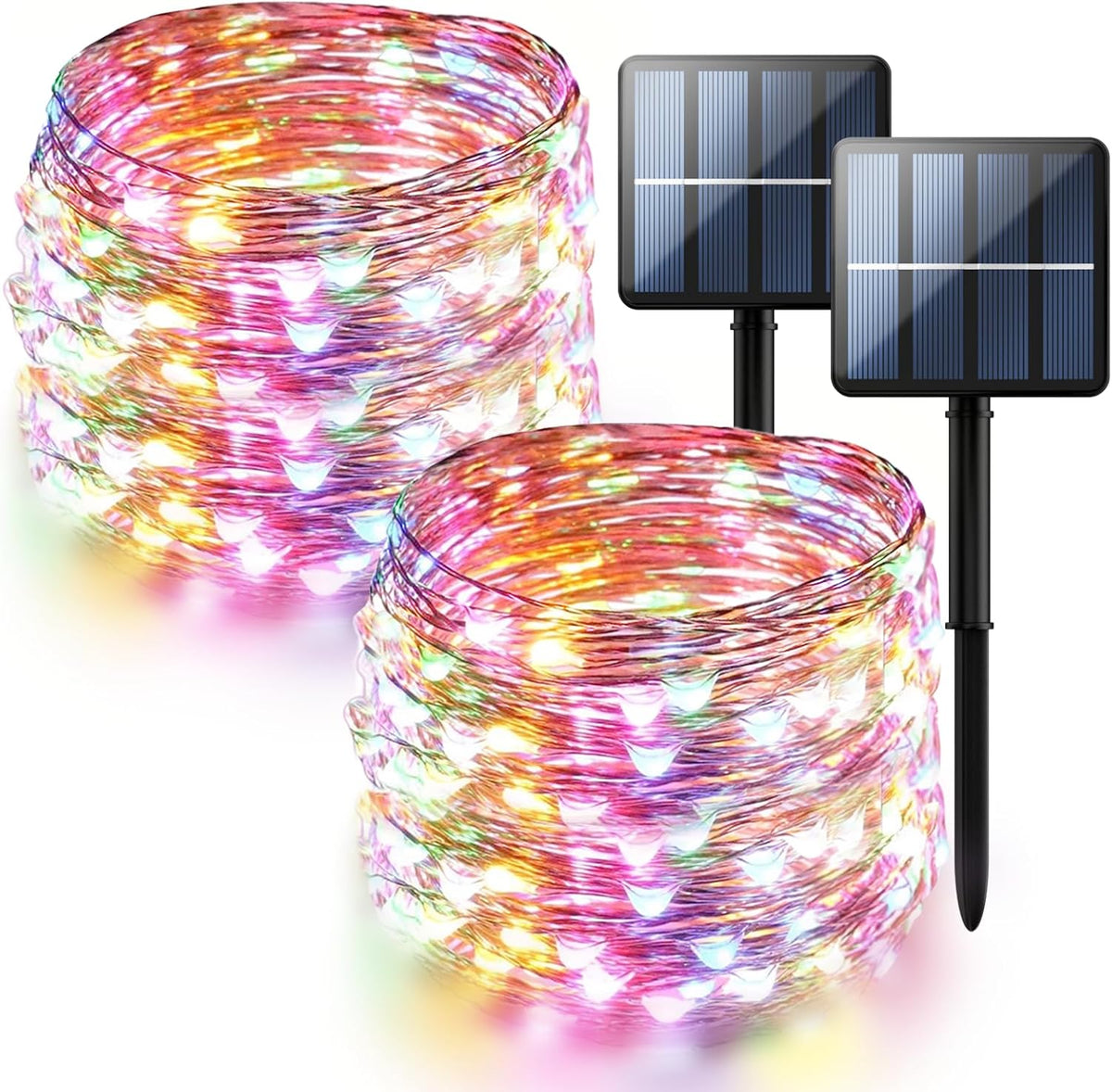 2-Pack 200 LED Solar Fairy Lights Outdoor, Upgraded Oversize Lamp Beads & Super Bright Solar String