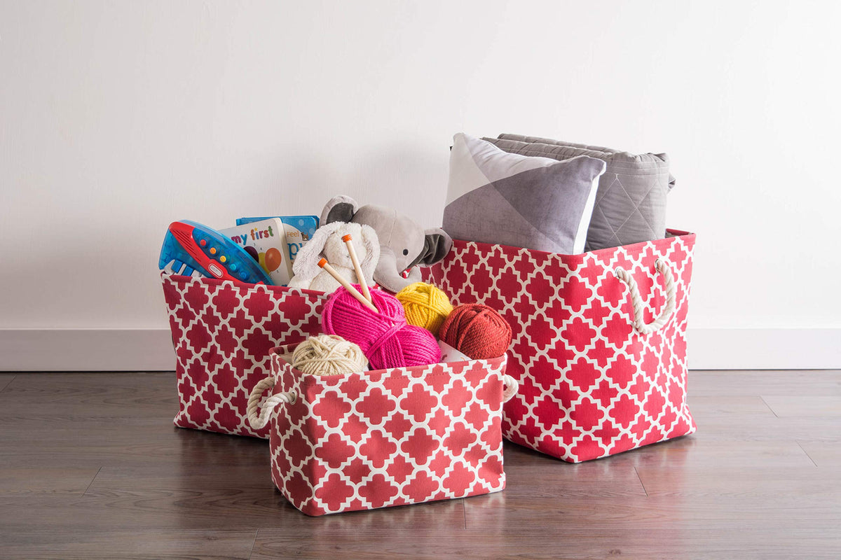 DII Polyester Container with Handles, Lattice Storage Bin, Small, Rust
