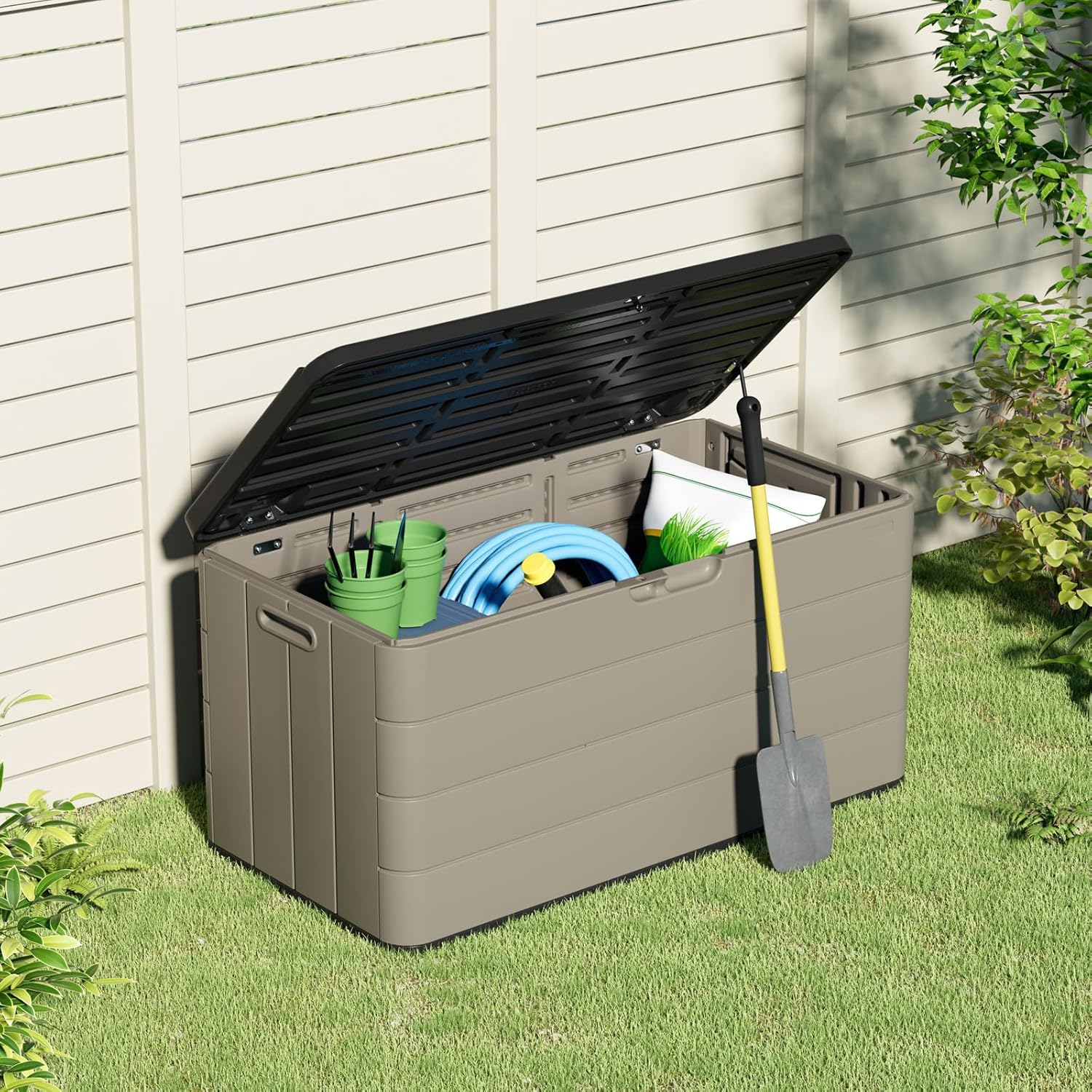 ZZM 110 Gallon Lockable Resin Deck Box, Waterproof Outdoor Storage Box for Patio Cushion Storage
