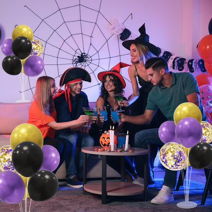 Halloween Decorations Balloon Stand with Purple Black and Gold Balloons Balloon Centerpieces for