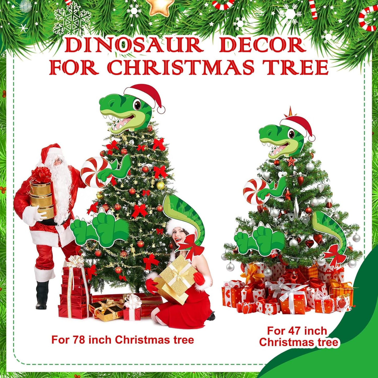 Dinosaur Christmas Tree Topper Decorations Head Arms and Legs Funny Xmas Ornament Decor for DIY