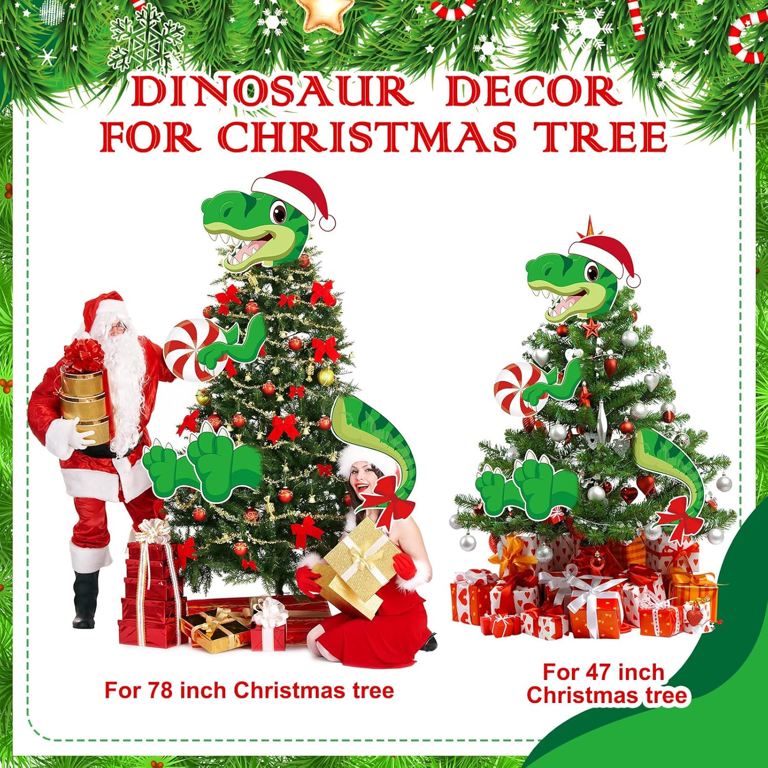 Dinosaur Christmas Tree Topper Decorations Head Arms and Legs Funny Xmas Ornament Decor for DIY