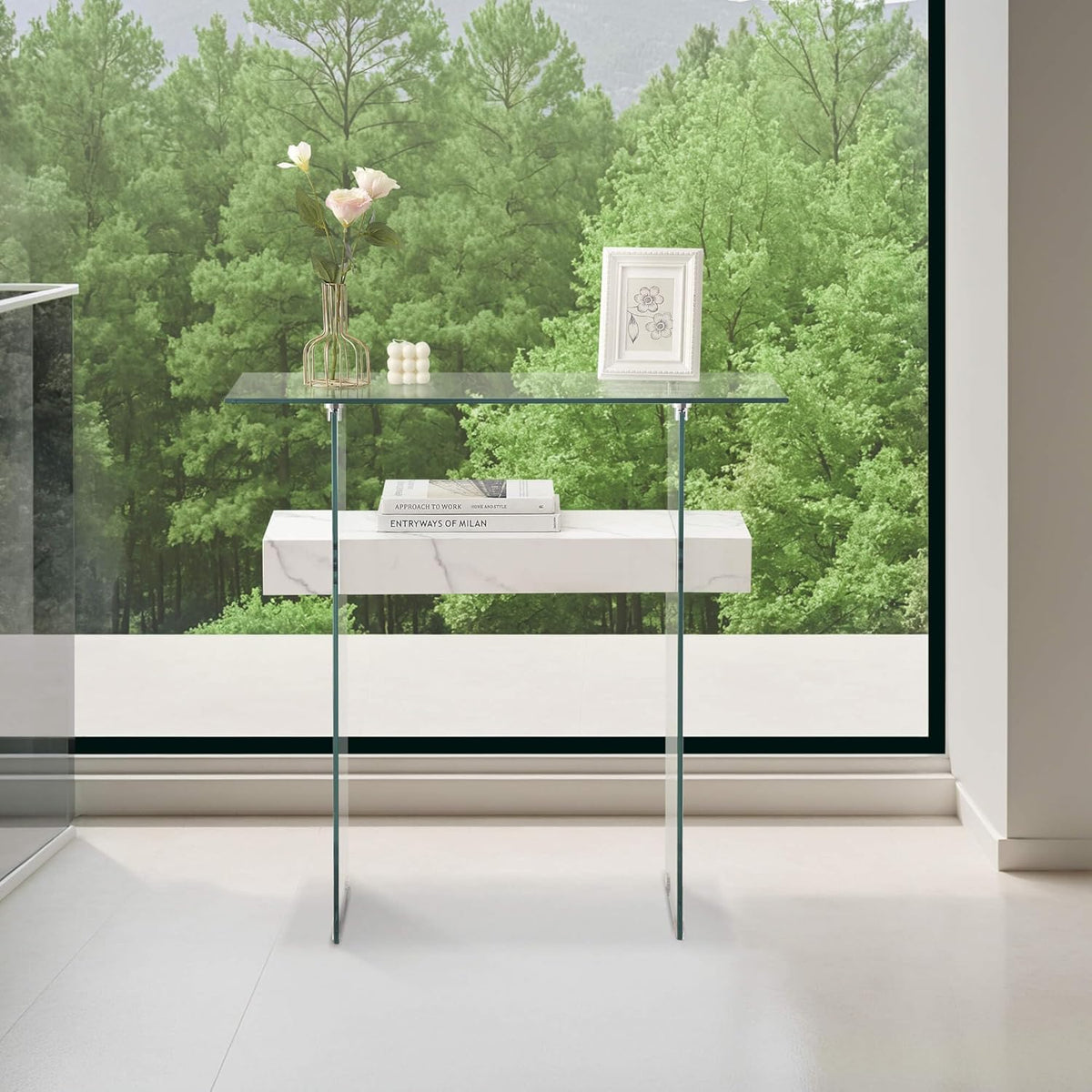 ivinta Glass Console Table with Storage, 31.5'' Modern Narrow Sofa Table with Storage Shelves for