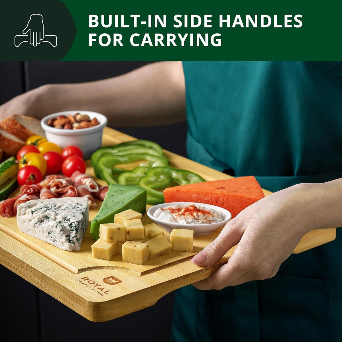 Wooden Cutting Boards for Kitchen Meal Prep & Serving - Bamboo Wood Cutting Board Set - Charcuterie
