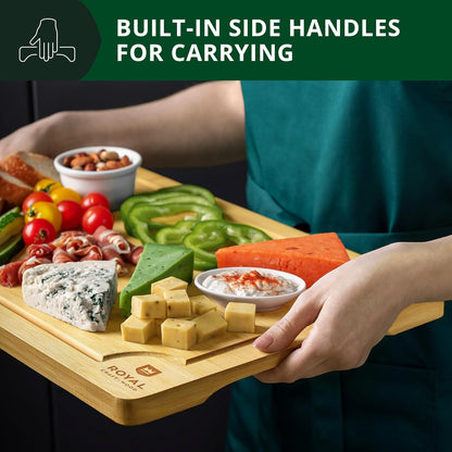 Wooden Cutting Boards for Kitchen Meal Prep & Serving - Bamboo Wood Cutting Board Set - Charcuterie