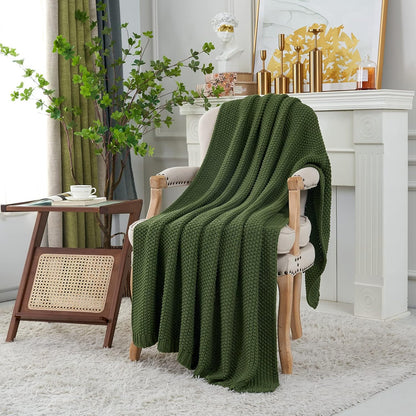 Longhui bedding Chunky Cable Knit Throw Blanket Lightweight Olive Green 100% Organic Cotton Blanket