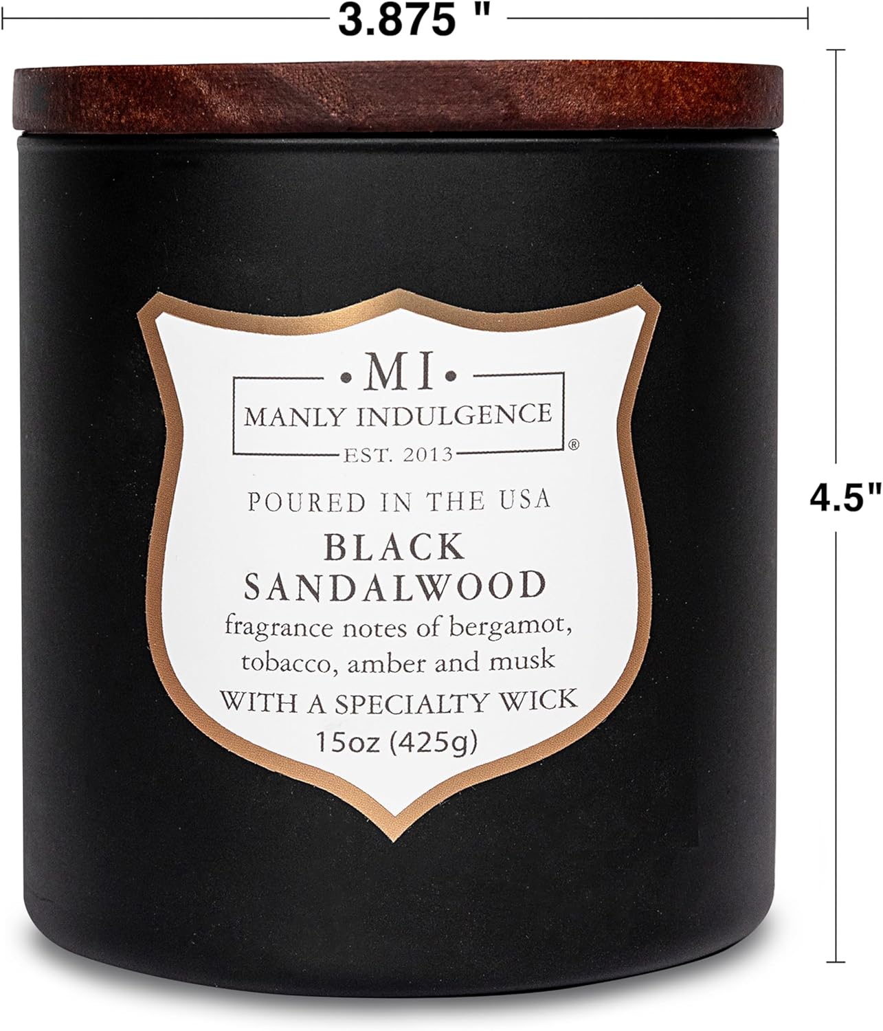 Manly Indulgence Black Sandalwood Scented Candle for Men 15 oz – Bergamot, Tobacco, Amber & Musk