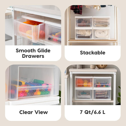 IRIS USA 7 Qt. Plastic Drawer Storage Organizer Stacking Drawers, 4-Pack, Stackable Unit with
