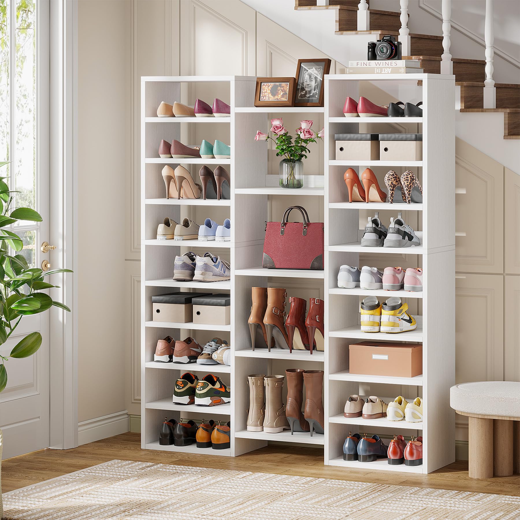 Tribesigns 14-Tier Shoe Cabinet, 59" Tall White Storage Organizer
