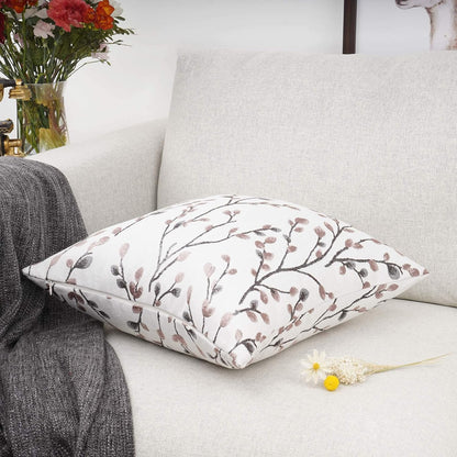YOUR SMILE Classical Embroidery Jacquard Pink Leaf Pattern Square Decorative Throw Pillow Case