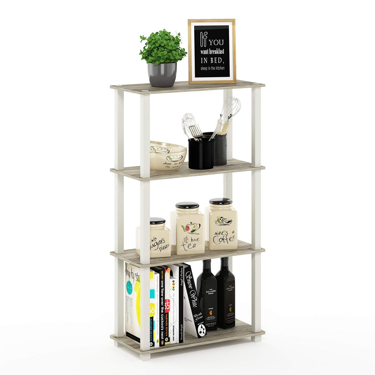 Furinno TURN-S-TUBE Storage Shelves, 4-Tier Book Shelf, Corner Shelf, Toolless Open Shelves, for