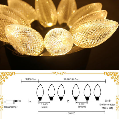 AWQ 10 LED 24.6FT Christmas Pathway Lights, Multi & Warm Color Pinecone Marker Lights with 10 Steel