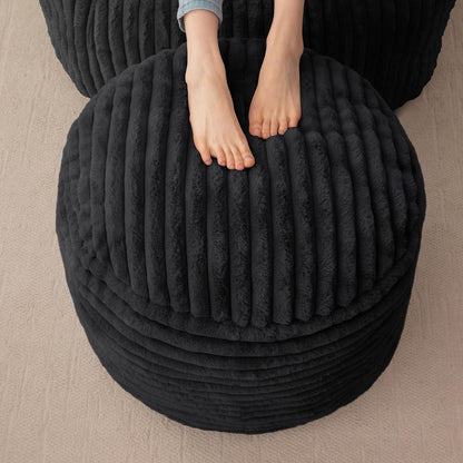 HIGOGOGO Round Stuffed Pouf Ottoman, Corduroy Poufs with High-Density Foam Filling, Furry and