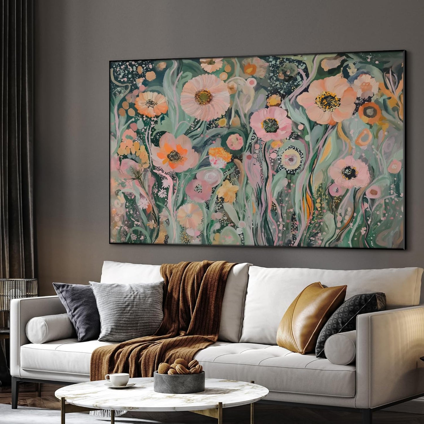 SIGNWIN 46"x72" Extra Large Framed Wall Art Whimsical Garden Bloom, Colorful Abstract Floral for