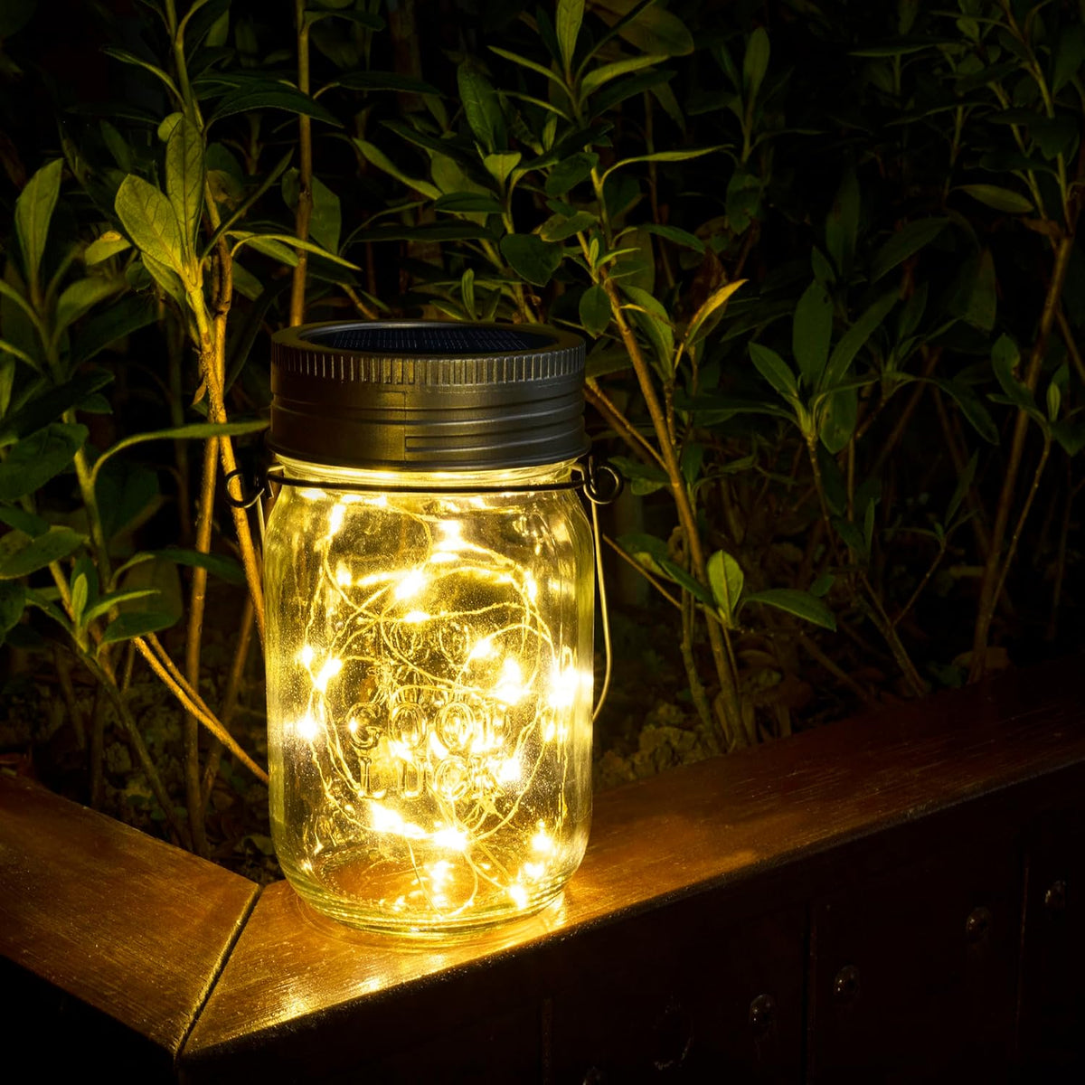 GIGALUMI Hanging Mason Jar Solar Lights, 6 Pack 30 Led Hanging Solar Lanterns Outdoor Waterproof