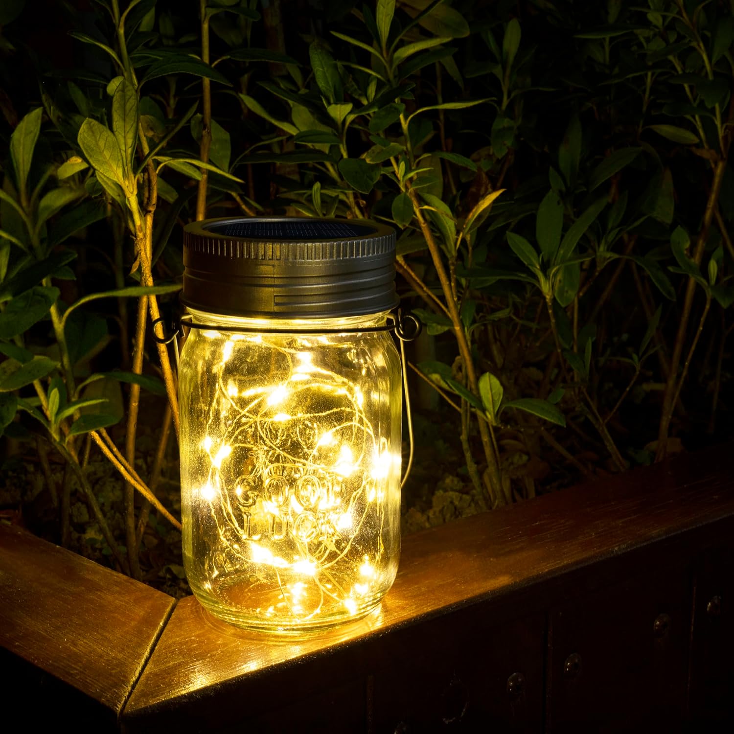 GIGALUMI Hanging Mason Jar Solar Lights, 6 Pack 30 Led Hanging Solar Lanterns Outdoor Waterproof
