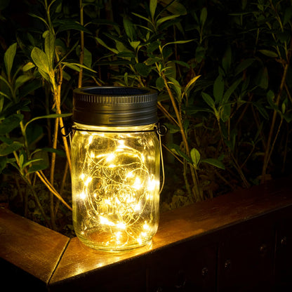 GIGALUMI Hanging Mason Jar Solar Lights, 6 Pack 30 Led Hanging Solar Lanterns Outdoor Waterproof