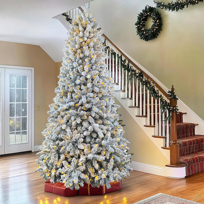 7.5ft Pre-lit Artificial Snow Flocked Christmas Tree with Quick Power Connect, 798 Warm White &