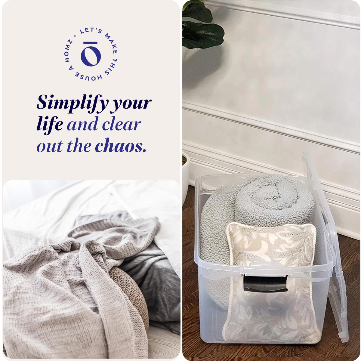 HOMZ Clear Plastic Storage Bins w/Latching Lid, 66 Qt, Gray Latch, 2 Pack
