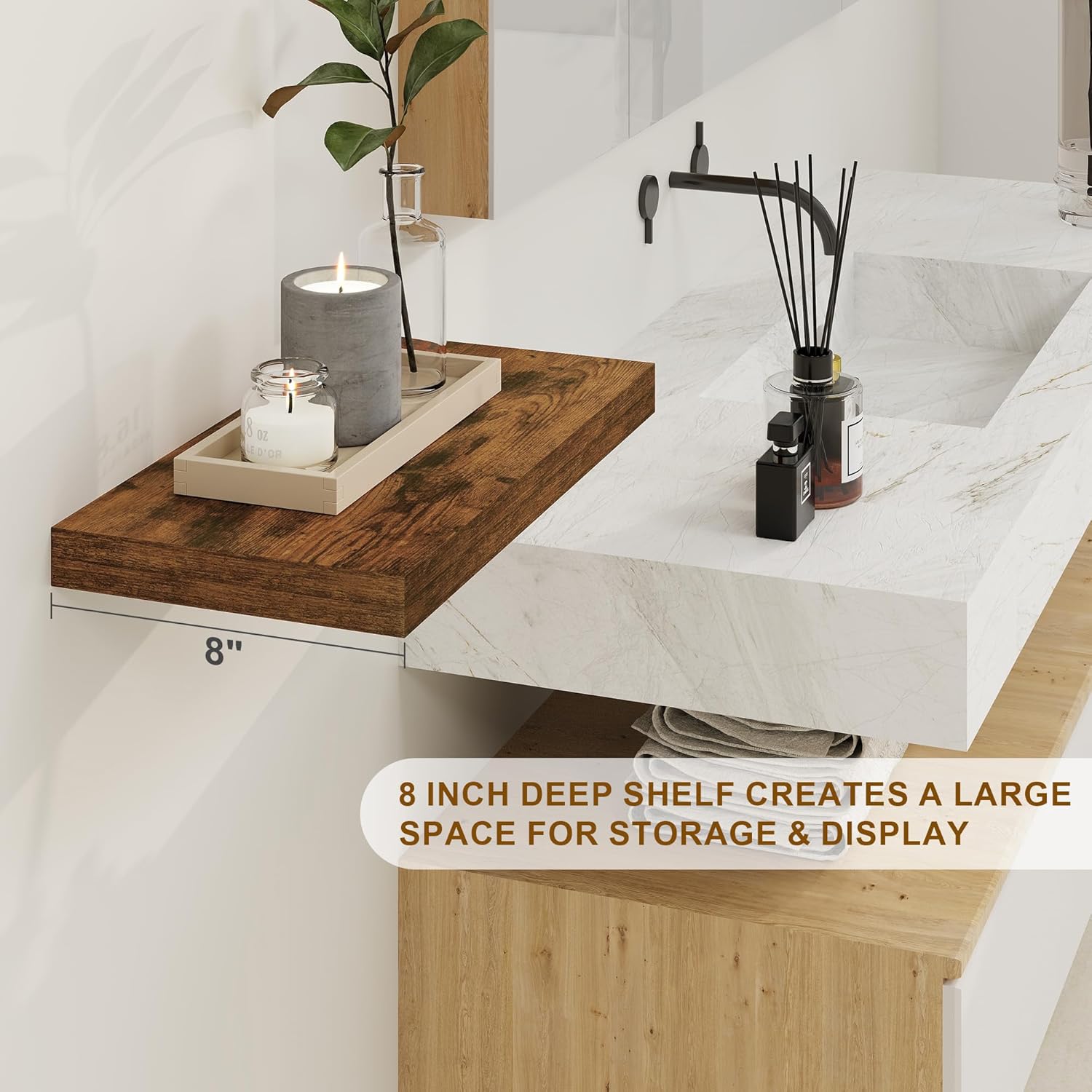 Fun Memories Floating Shelves for Wall, 8 Inch Deep Floating Wall Shelf, 16" x 8" Floating Shelves