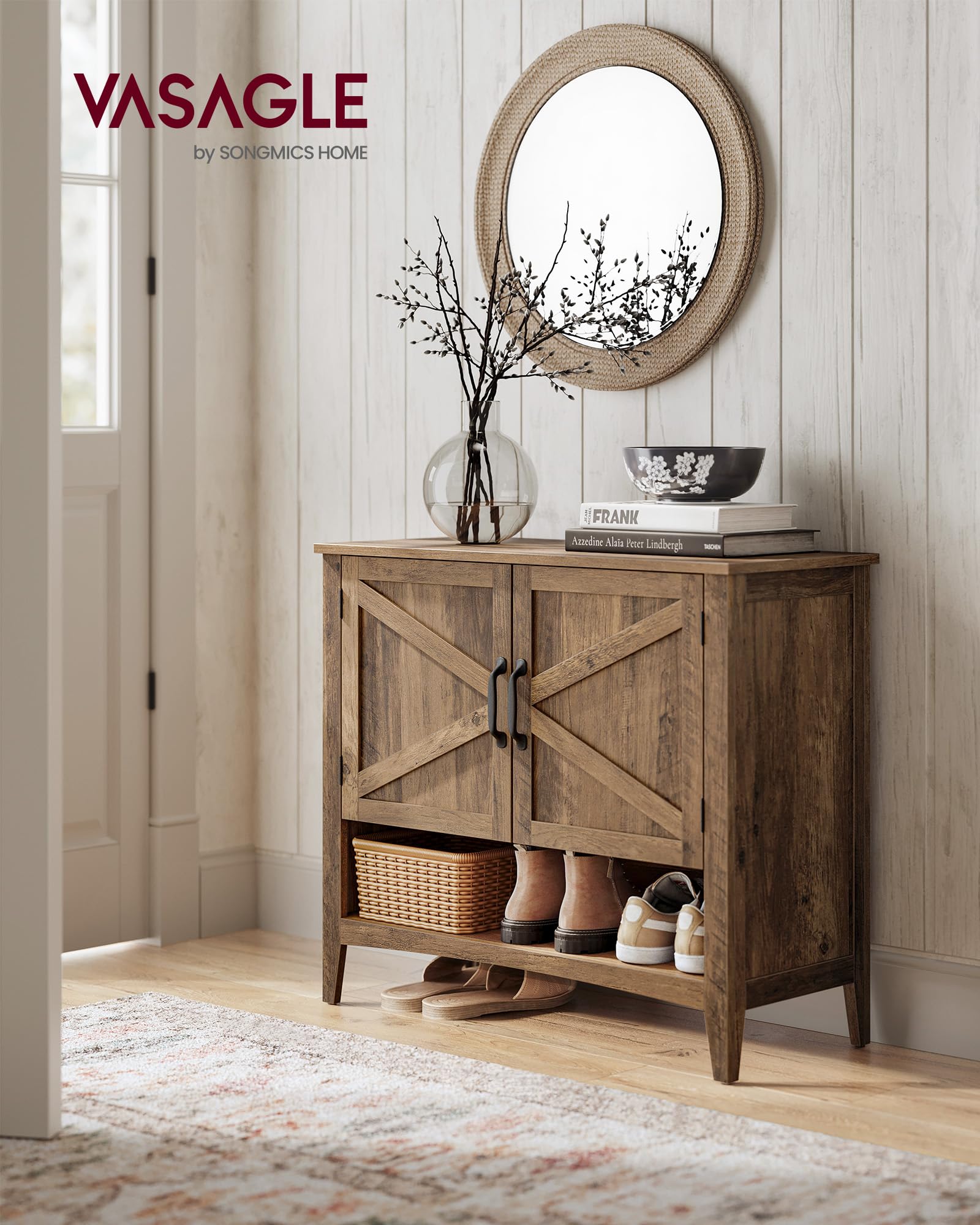 VASAGLE LIRY Collection - Shoe Cabinet, 3-Tier Storage Organizer, Shoe Shelf, Farmhouse