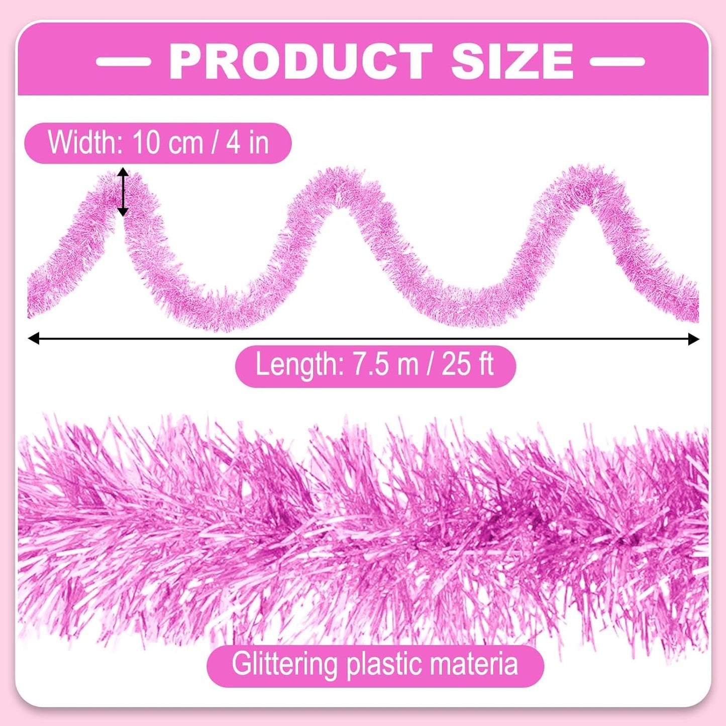 25 Feet Metallic Twist Tinsel Garland - Wall Hanging Backdrop for Parade Floats, Christmas Eve, New