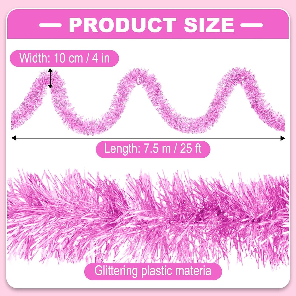 25 Feet Metallic Twist Tinsel Garland - Wall Hanging Backdrop for Parade Floats, Christmas Eve, New