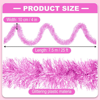 25 Feet Metallic Twist Tinsel Garland - Wall Hanging Backdrop for Parade Floats, Christmas Eve, New